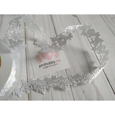 Лента фигурная "Розы", 25 мм, цвет белый